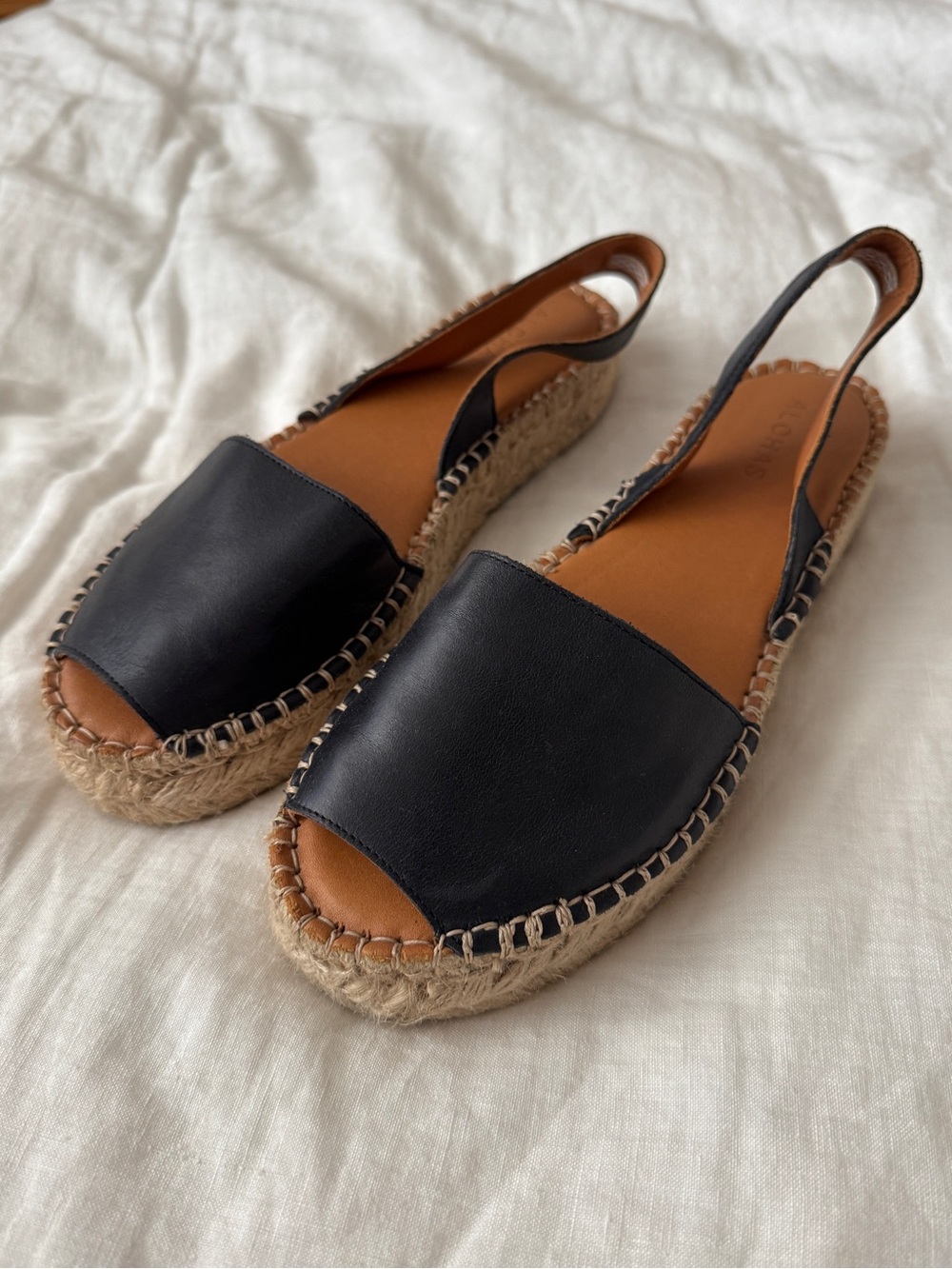ALOHAS Black Espadrille Slingback Sandals with Tan Insole